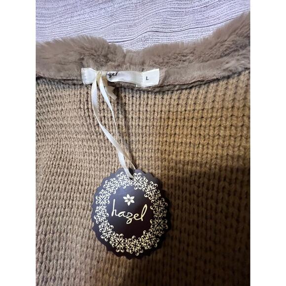 Hazel by Anthropologie Faux Fur Knit Cardigan Sweater Coat L NWT Tan - Picture 2 of 4